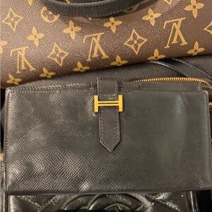 Hermes Black Wallet with Gold Clasp